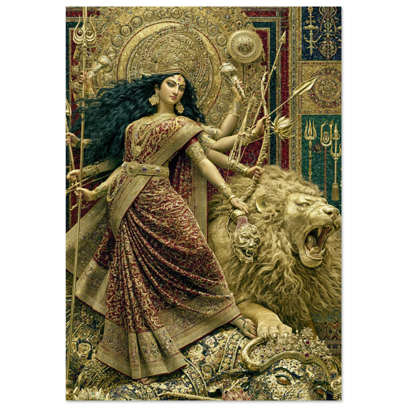 Durga — Mosaic of the Goddess and Her Lion