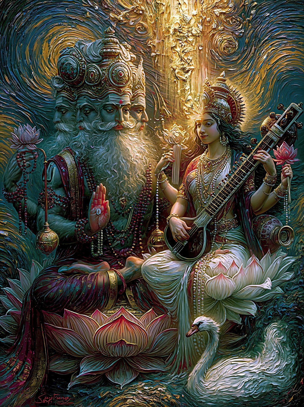Brahma ब्रह्मा | Brahma and Saraswati — Word and Wisdom | Digital Print Download