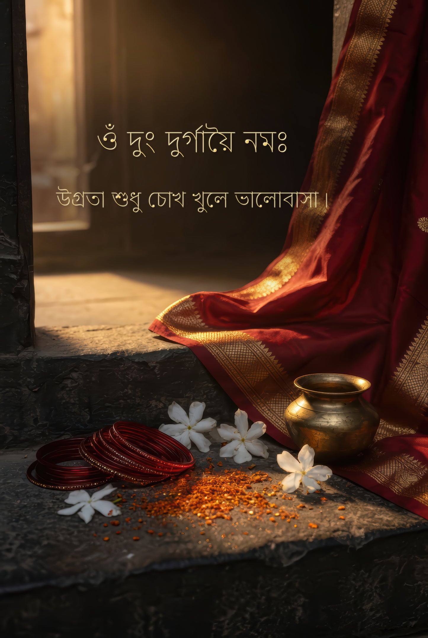 Durga দুর্গা | Draped for the Protector — Bangla Edition - DuppyArt devotional digital print