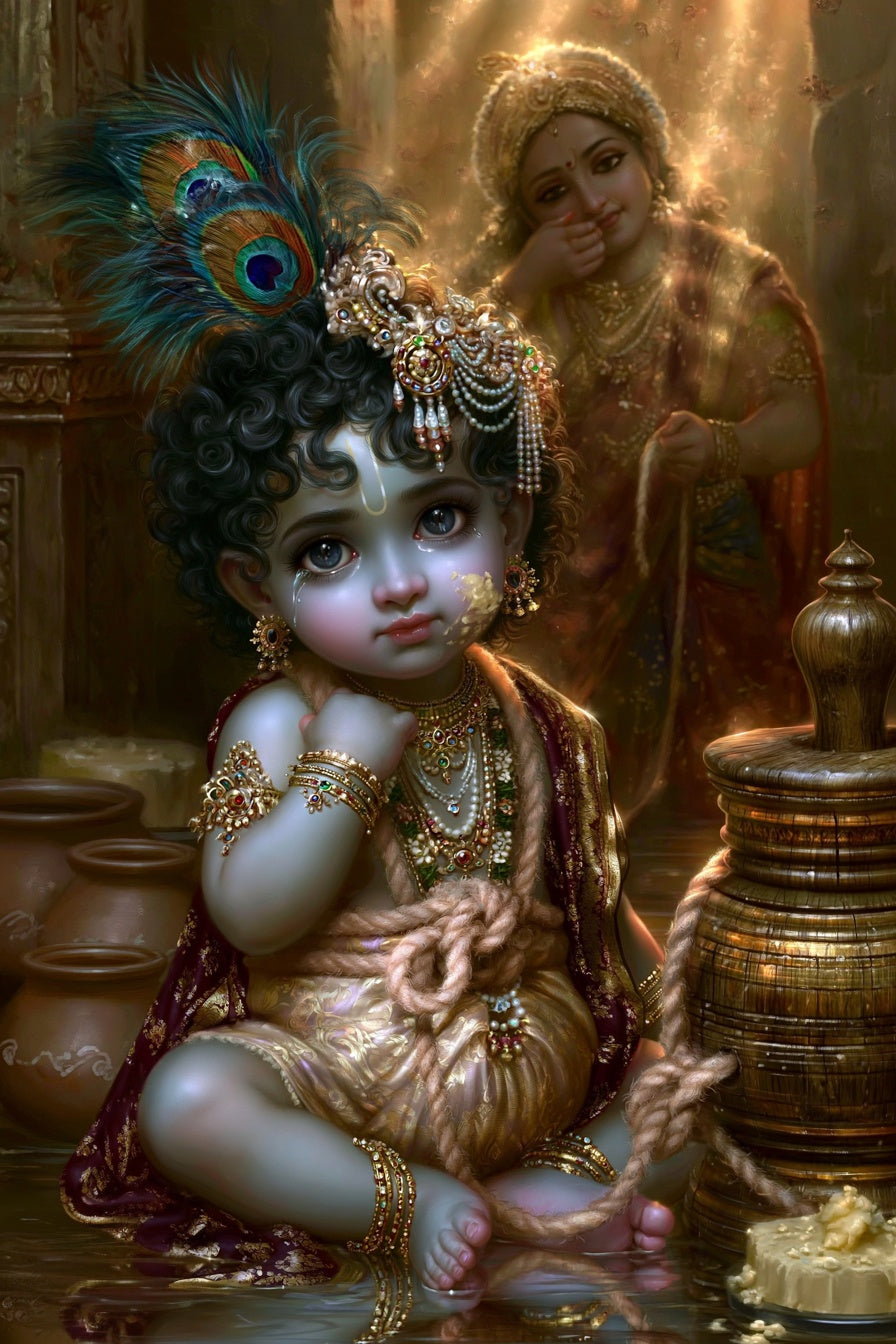 Krishna कृष्ण | Damodar Lila — Bound by Love - DuppyArt devotional digital print