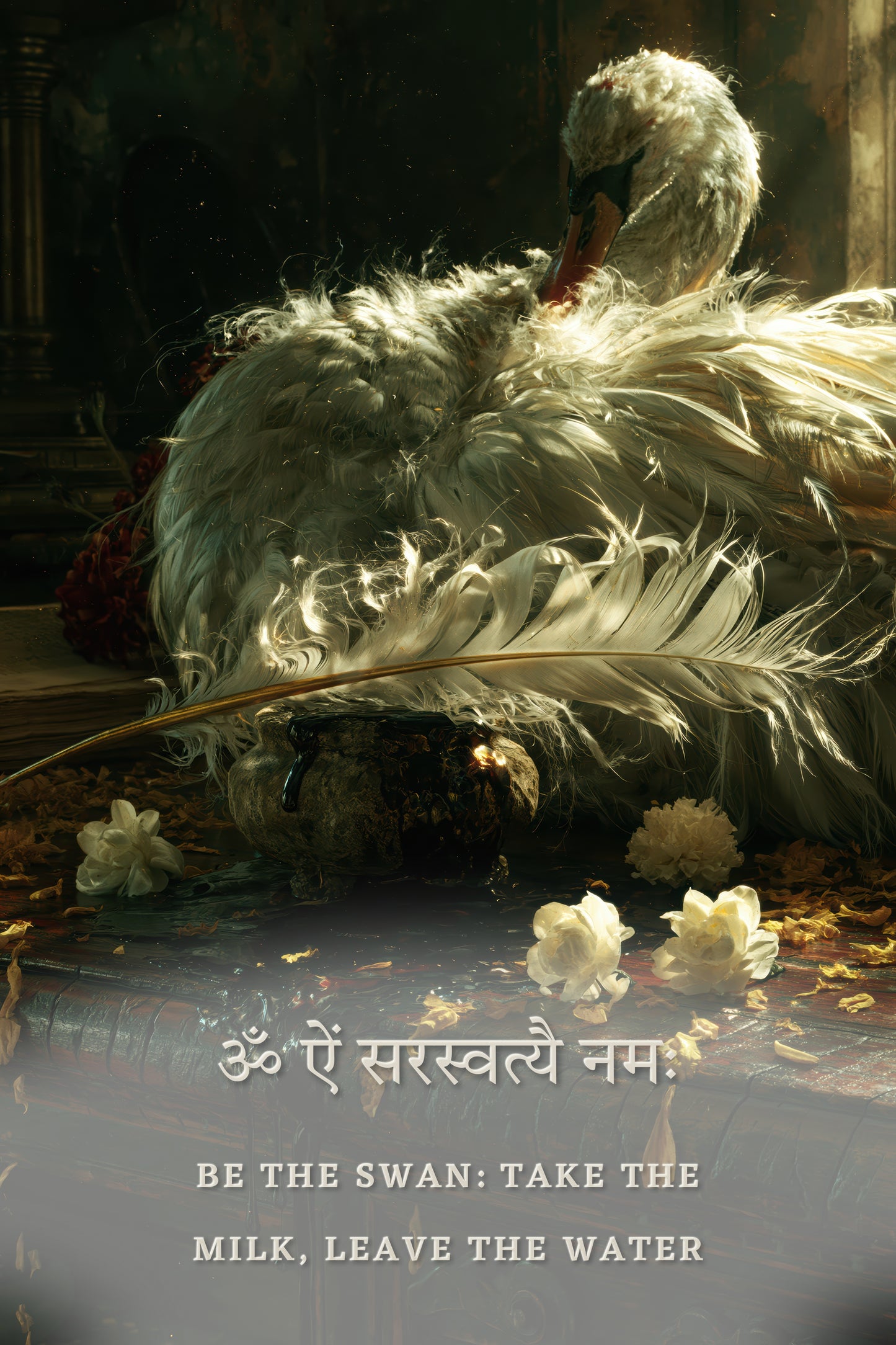 Saraswati सरस्वती | The Swan at the Desk - DuppyArt devotional digital print
