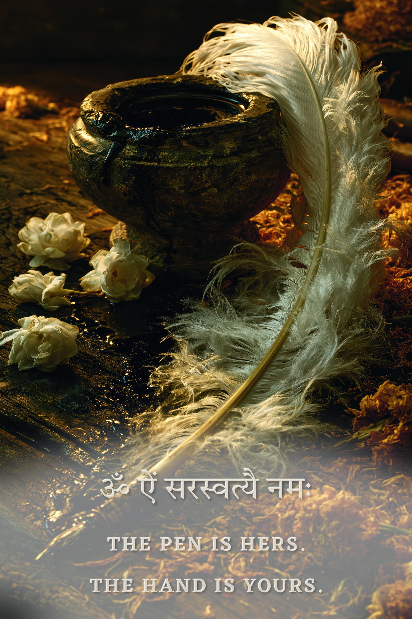 Saraswati सरस्वती | The Pen Is Hers - DuppyArt devotional digital print