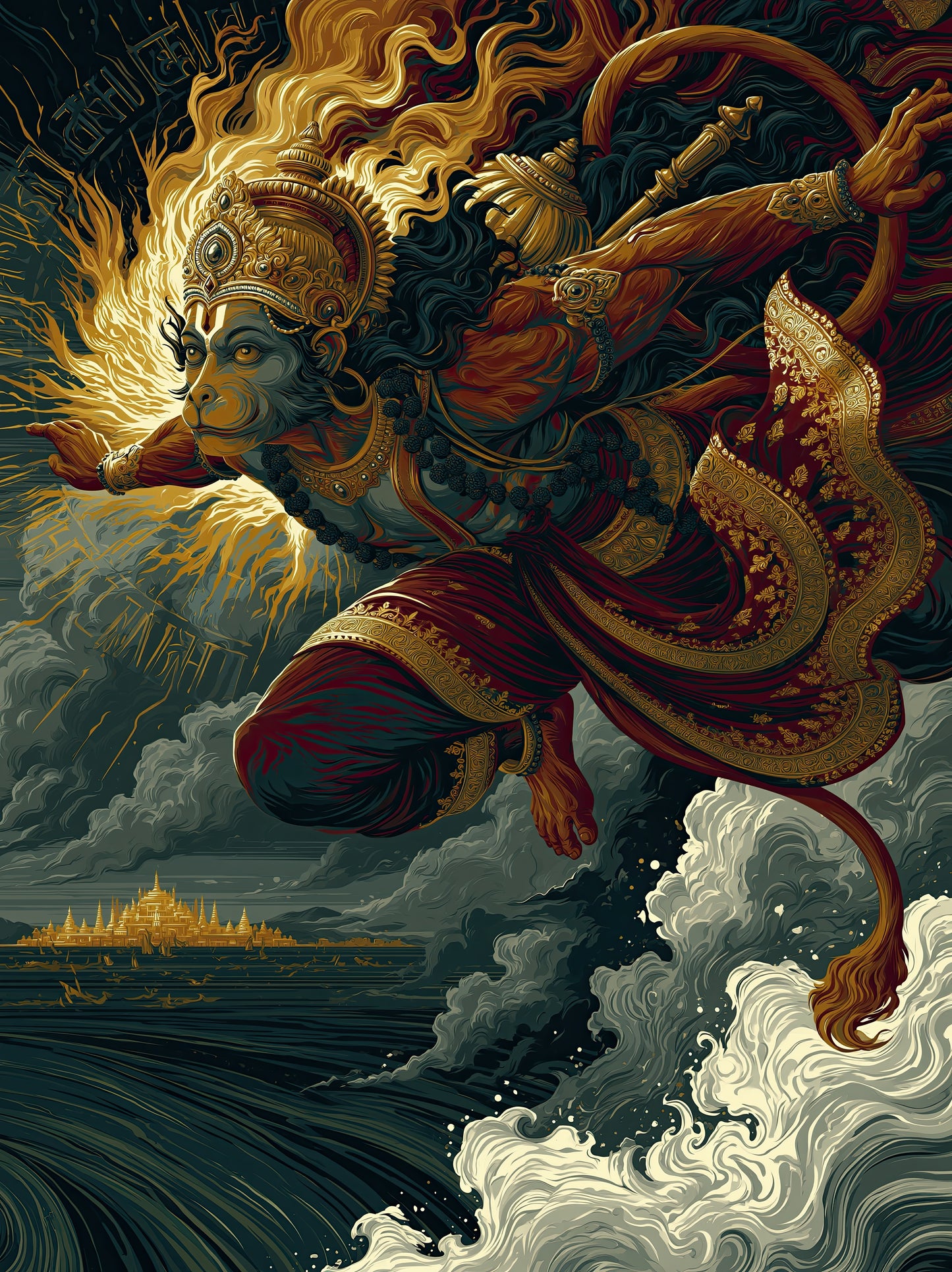 Hanuman हनुमान | Samudra-Langhana — The Leap Across the Ocean I - DuppyArt devotional digital print
