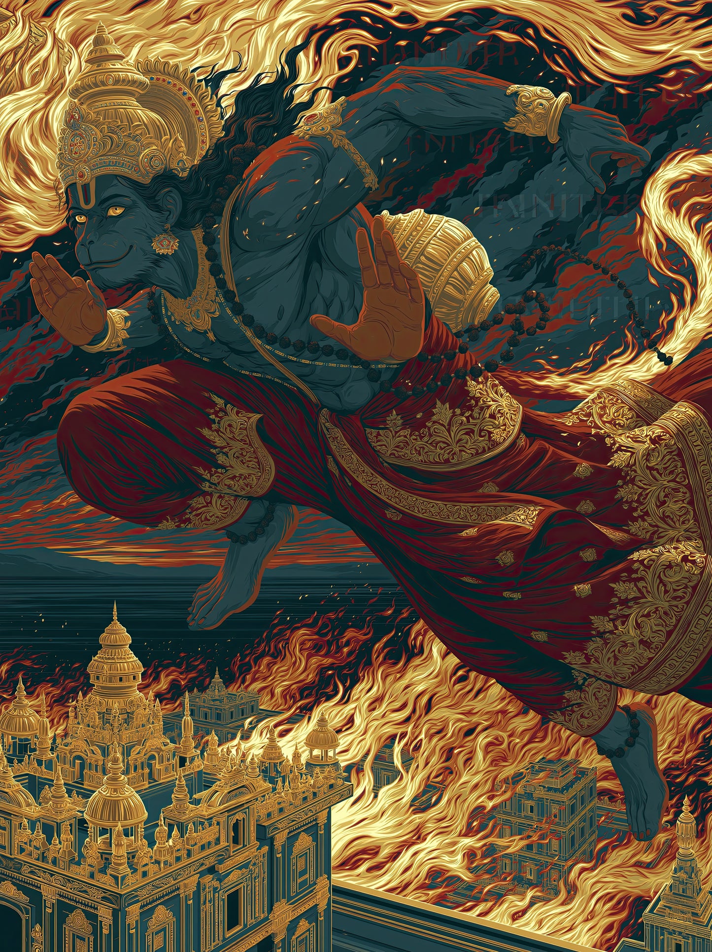 Hanuman हनुमान | Lanka-Dahana — The Burning of the Golden City IV - DuppyArt devotional digital print