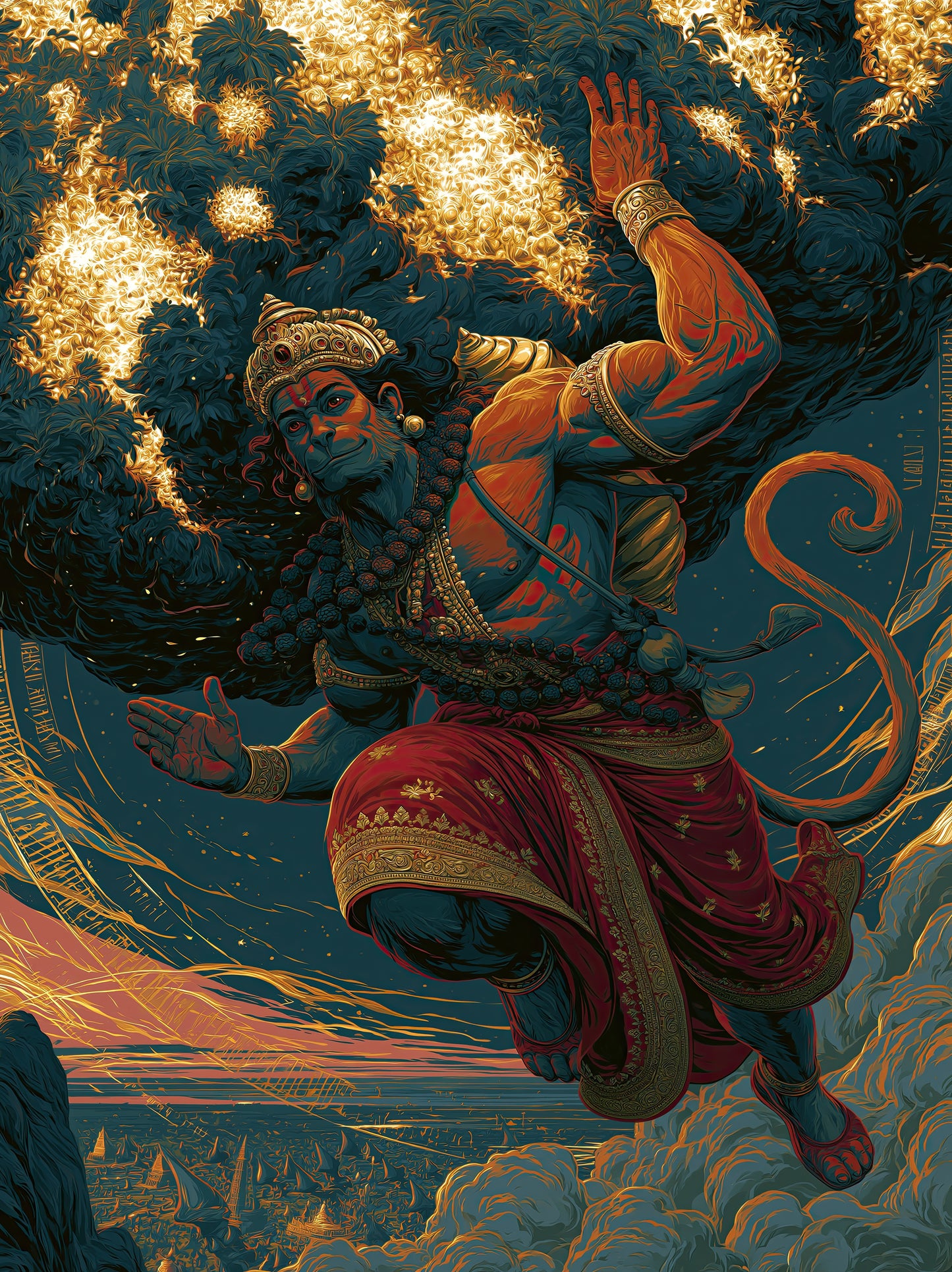 Hanuman हनुमान | Sanjivani — The Mountain of Healing Herbs II - DuppyArt devotional digital print