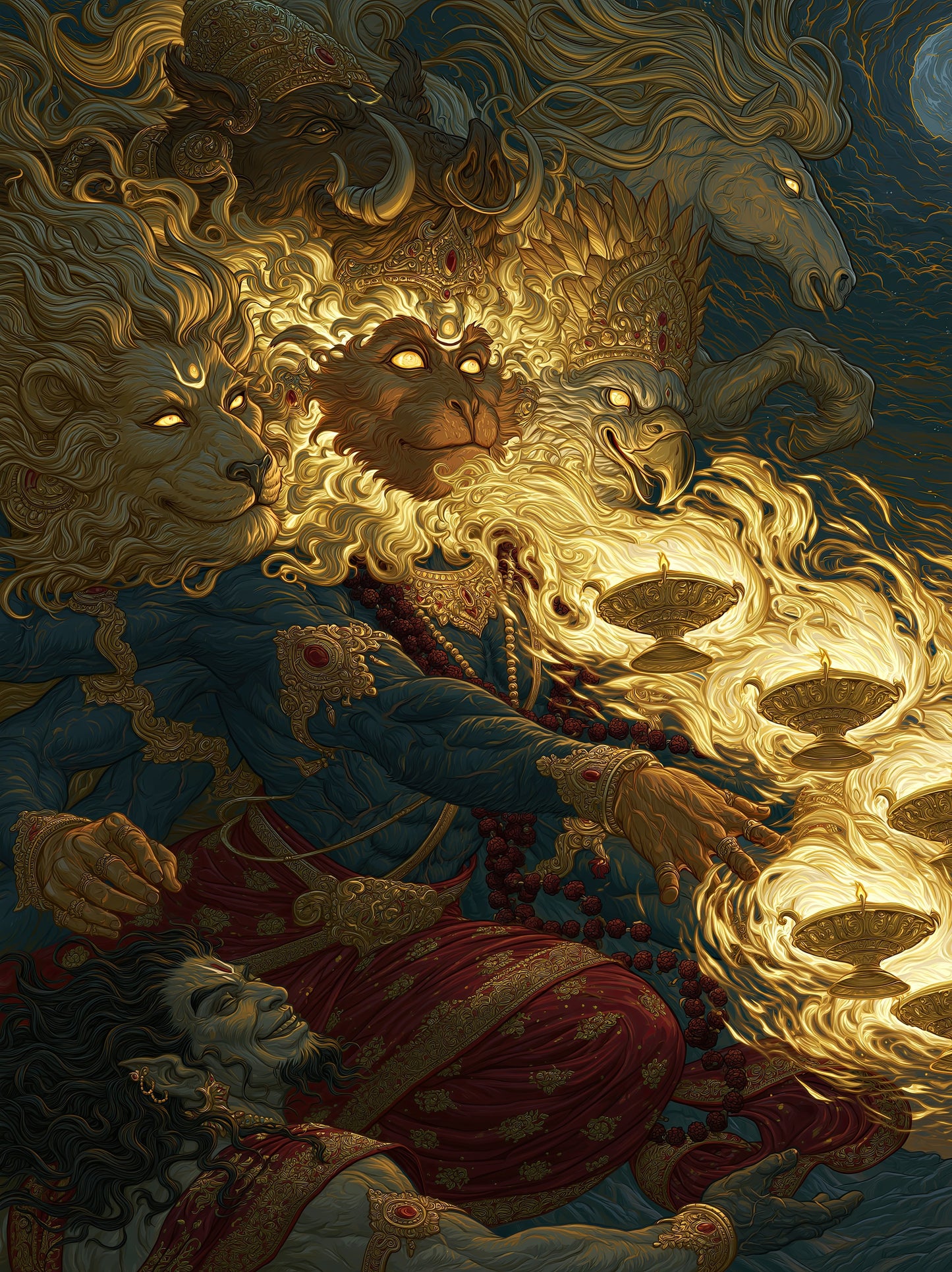 Hanuman हनुमान | Panchamukha — The Five-Faced Lord II - DuppyArt devotional digital print