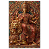 Durga दुर्गा | Queen of the South on Her Lion Throne | Aluminium Print