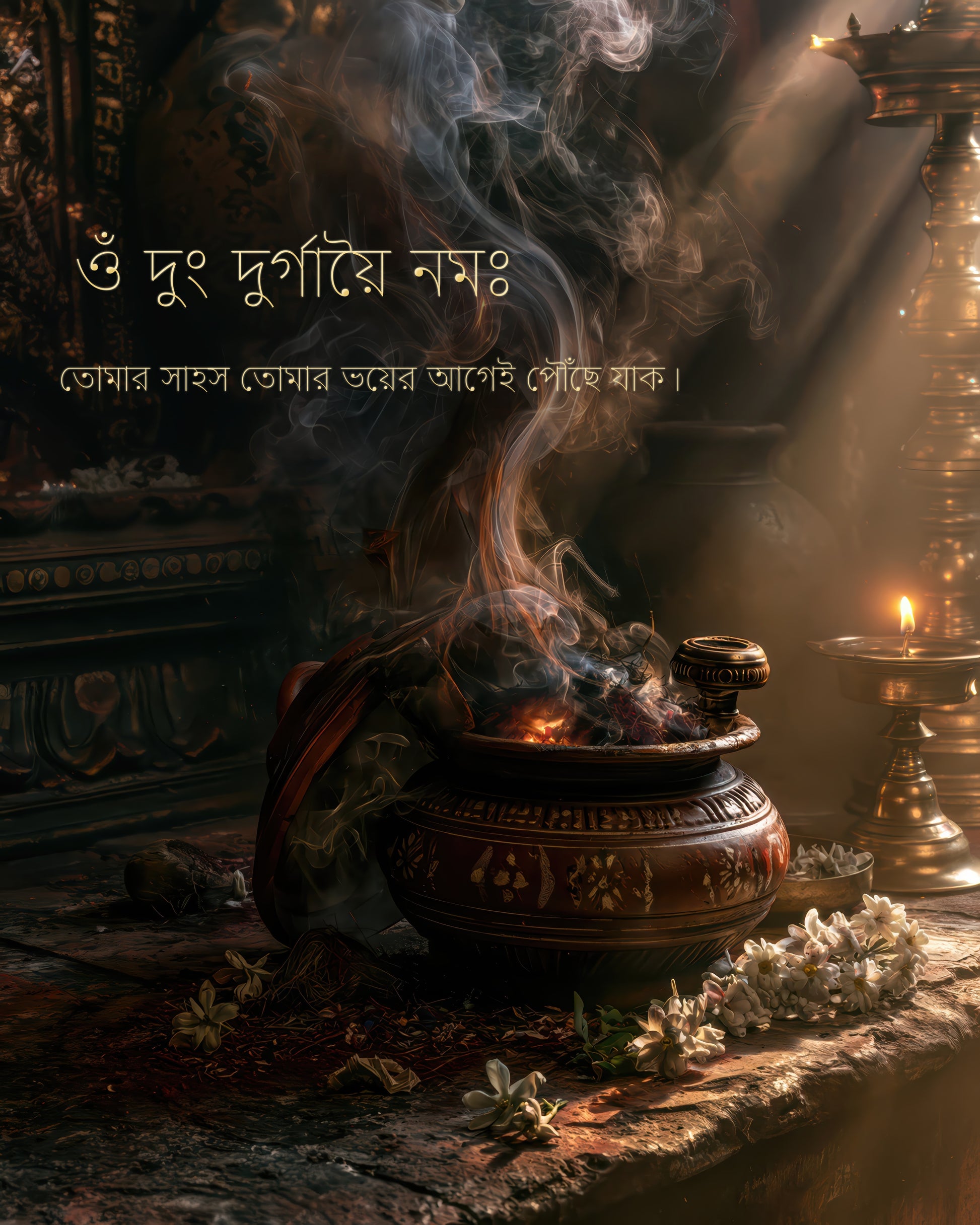 Durga দুর্গা | The Smoke Knows Her Name — Bangla Edition - DuppyArt devotional digital print