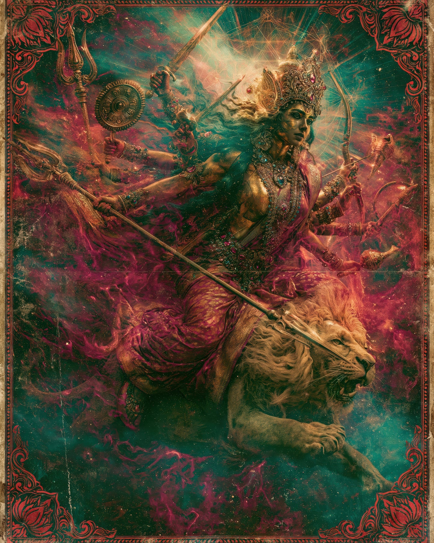 Durga दुर्गा | The Lion Charges - DuppyArt devotional digital print