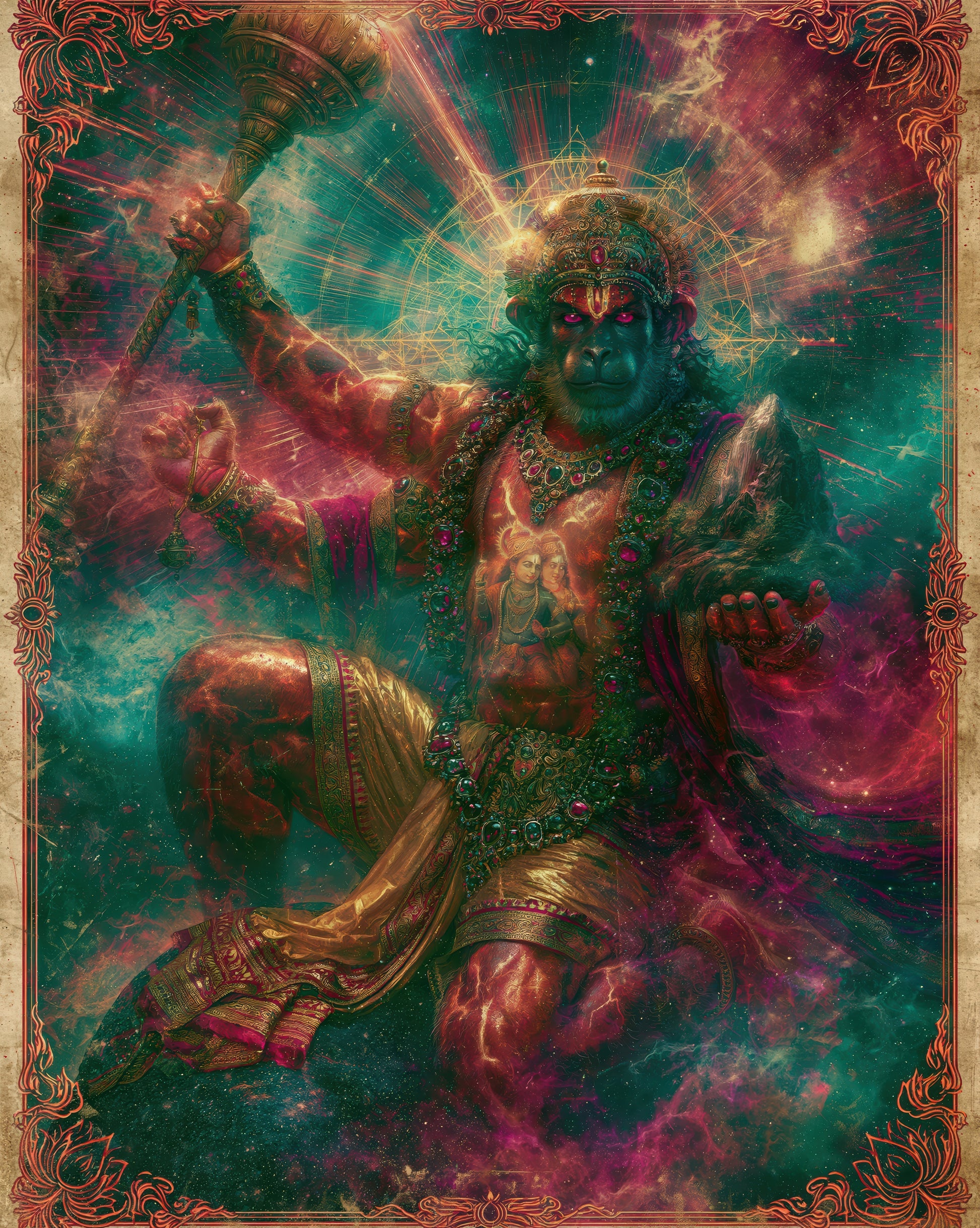 Hanuman हनुमान | The Heart Holds Them Both - DuppyArt devotional digital print