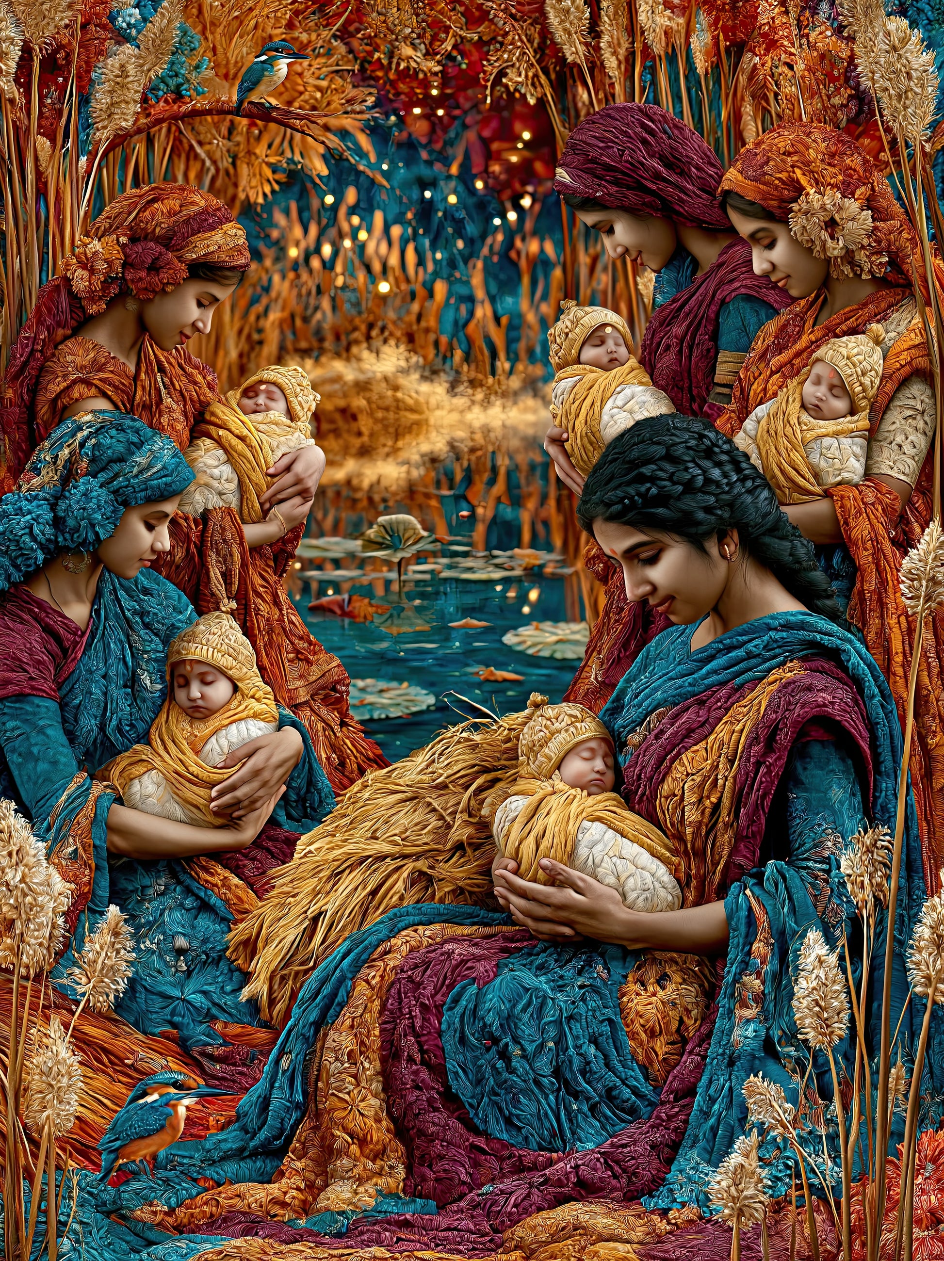 Kartikeya कार्तिकेय | The Six Mothers of the Reed Pond — Krittika Matrika - DuppyArt devotional digital print