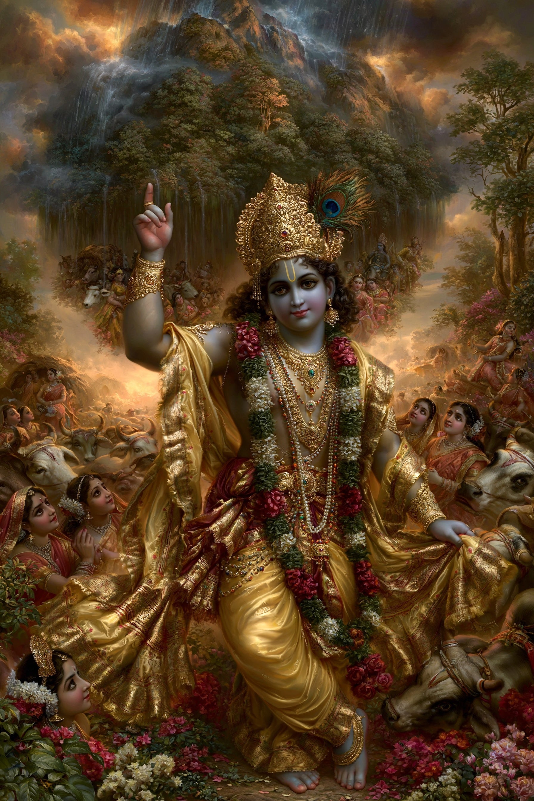 Krishna कृष्ण | Govardhan Lila — Lifter of the Mountain - DuppyArt devotional digital print