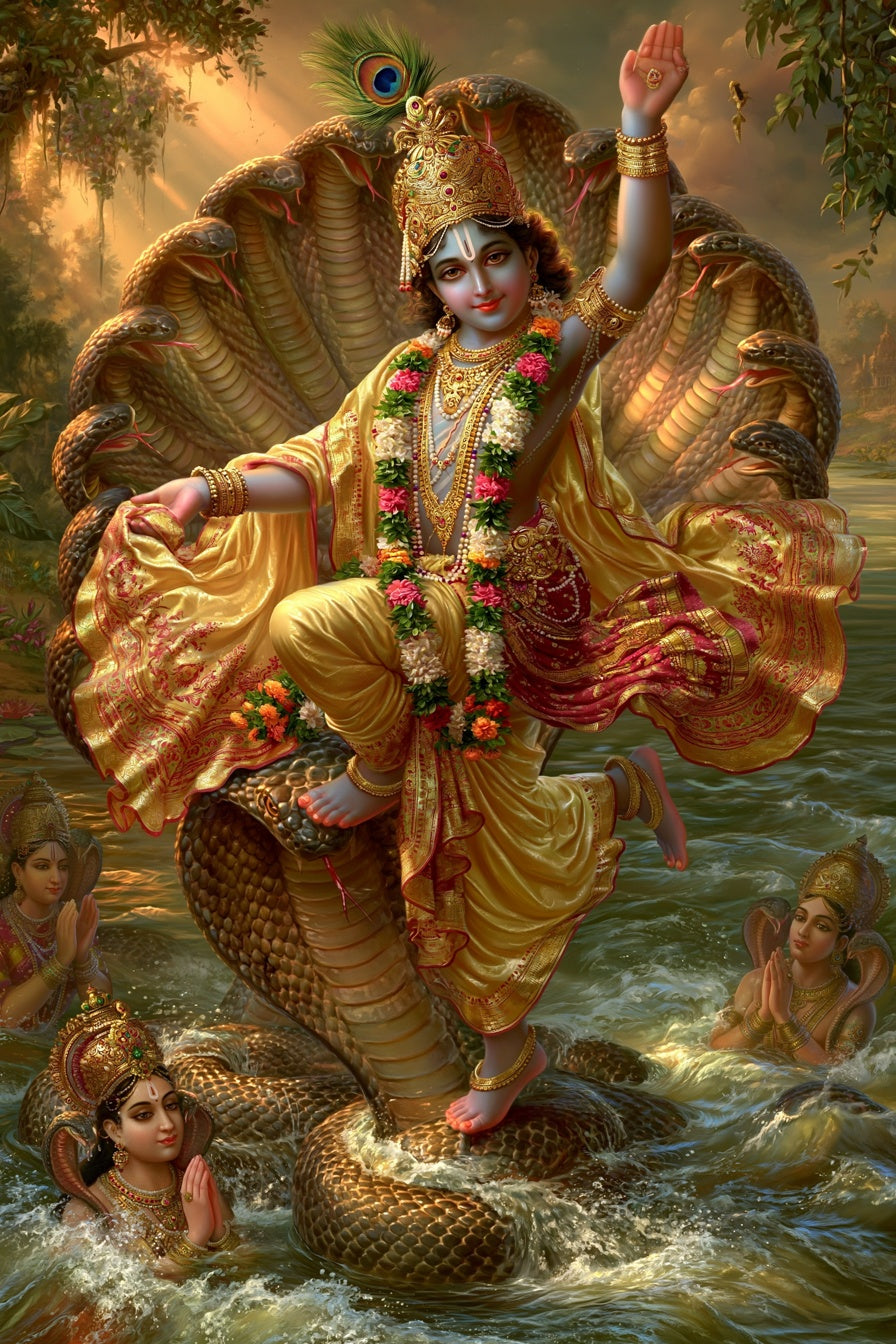 Krishna कृष्ण | Kaliya Daman — Dance on the Serpent - DuppyArt devotional digital print