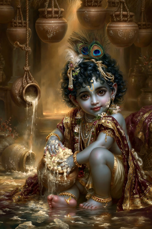 Krishna कृष्ण | Makhan Chor — The Butter Thief - DuppyArt devotional digital print