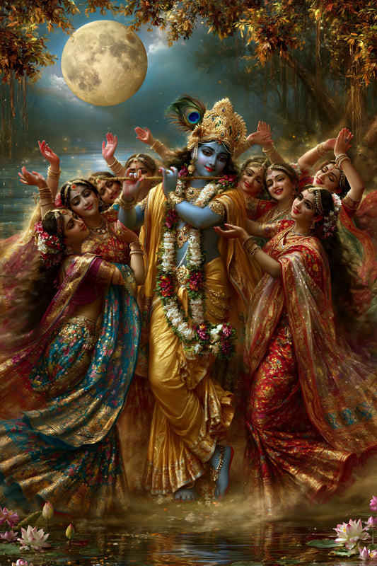 Krishna कृष्ण | Ras Lila — The Dance of Divine Love - DuppyArt devotional digital print