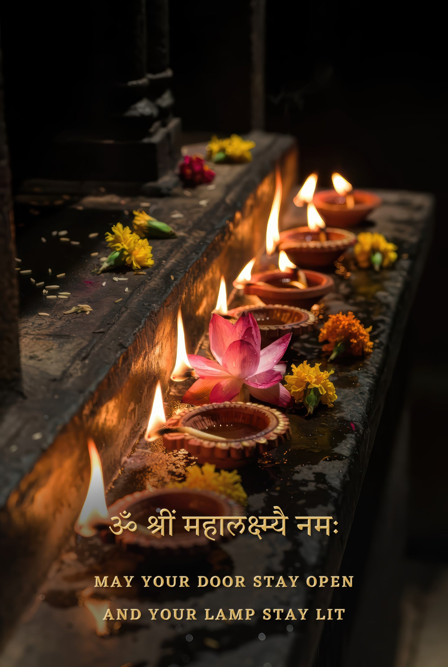Lakshmi लक्ष्मी | Lamps and the Lotus - DuppyArt devotional digital print