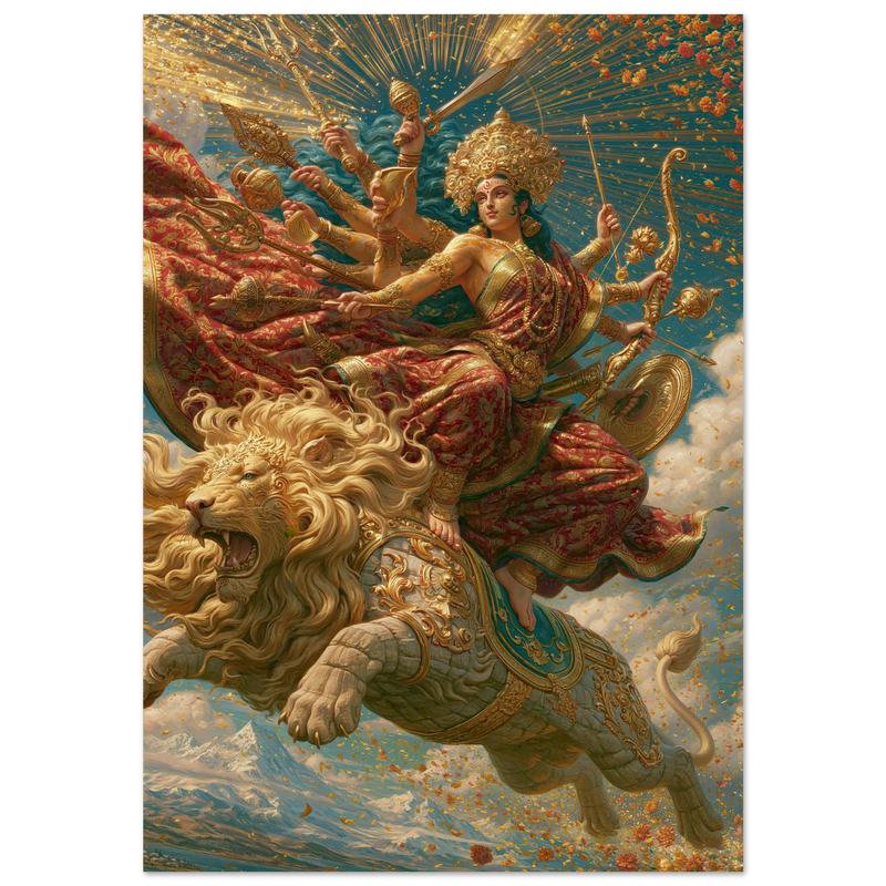 Durga — The Lion Flies Through Marigold Sky