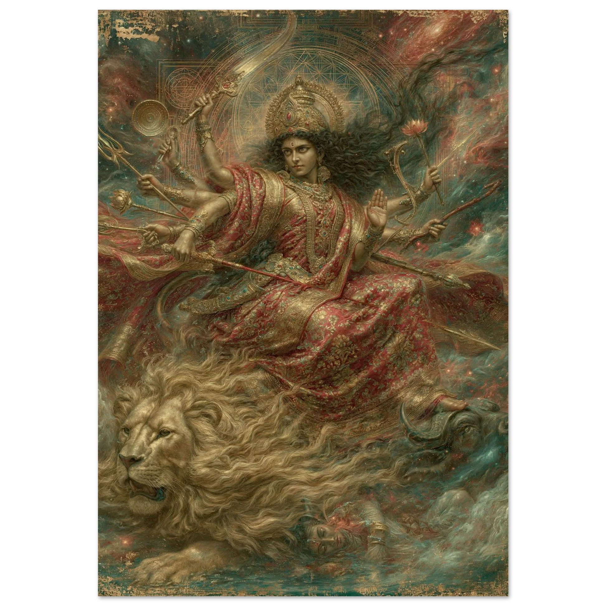 Durga — Dancing With Her Lion in the Soft Light