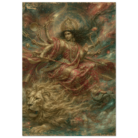 Durga — Dancing With Her Lion in the Soft Light