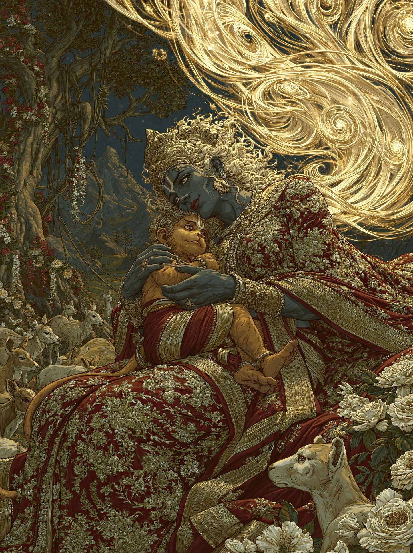 Hanuman हनुमान | Hanuman Janma — The Birth on Anjana's Lap - DuppyArt devotional digital print