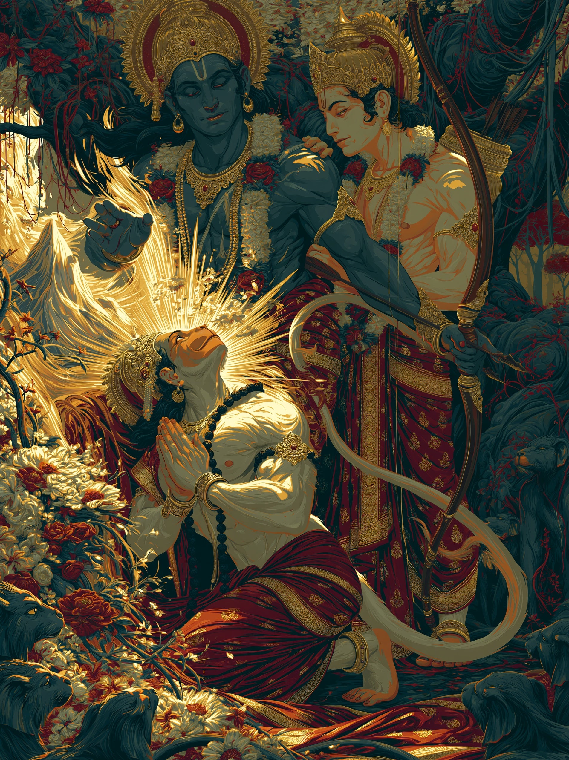 Hanuman हनुमान | Rama-Darshana — The First Meeting with Ram - DuppyArt devotional digital print