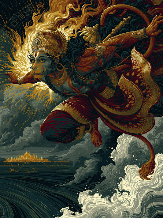 Hanuman हनुमान | Samudra-Langhana — The Leap Across the Ocean I - DuppyArt devotional digital print