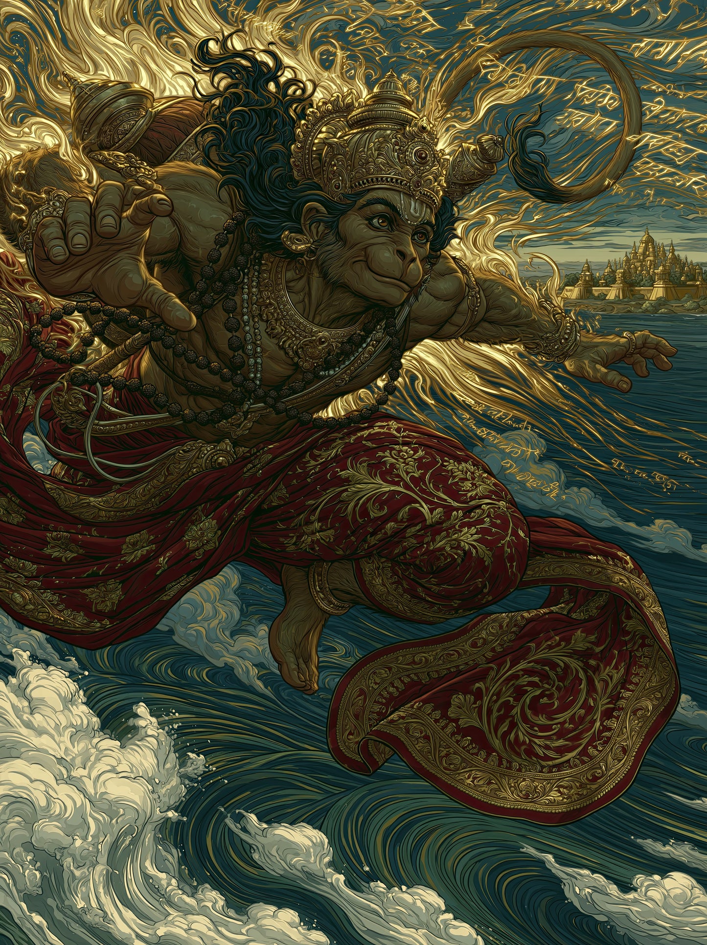 Hanuman हनुमान | Samudra-Langhana — The Leap Across the Ocean II - DuppyArt devotional digital print