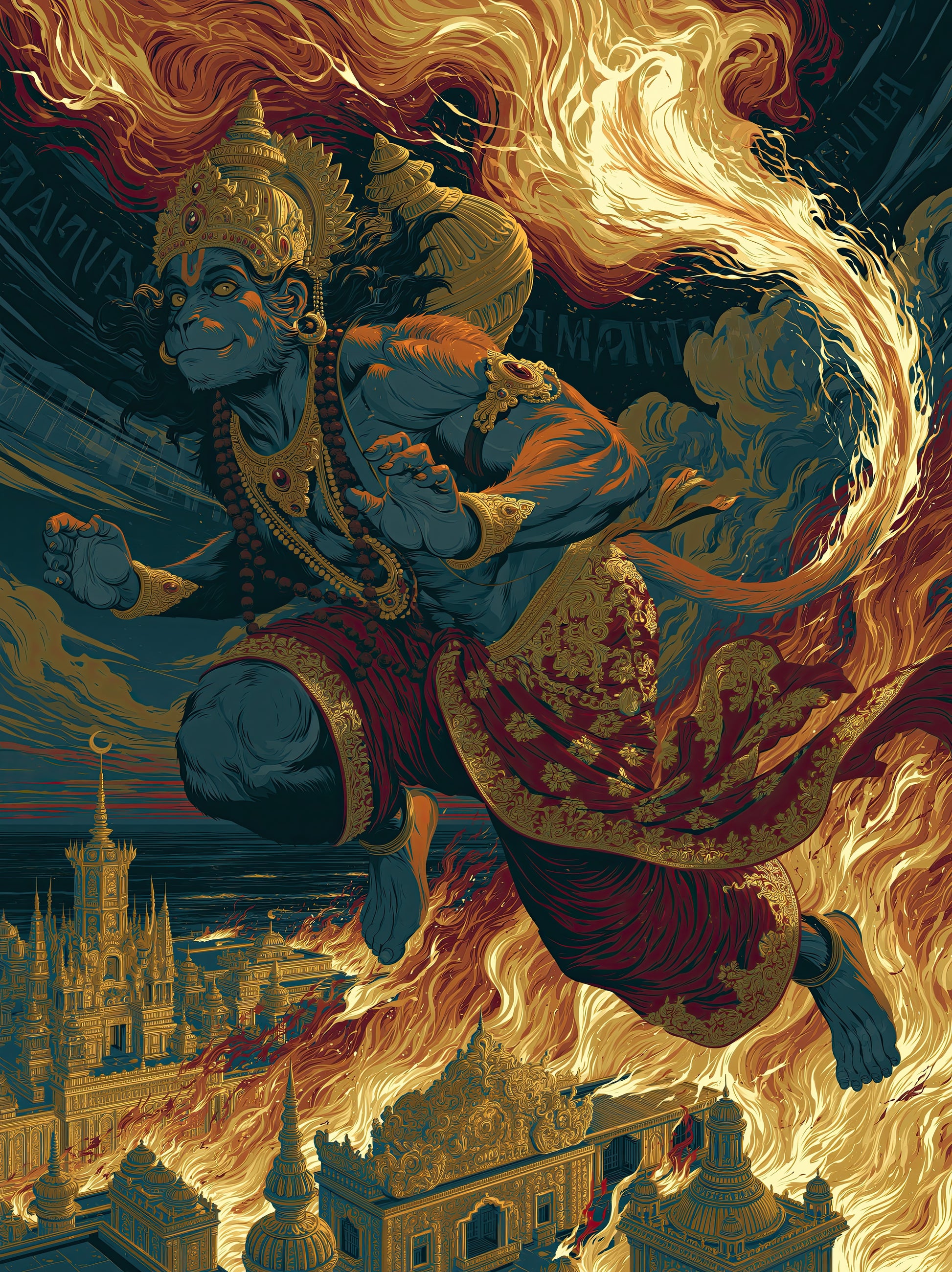 Hanuman हनुमान | Lanka-Dahana — The Burning of the Golden City II - DuppyArt devotional digital print