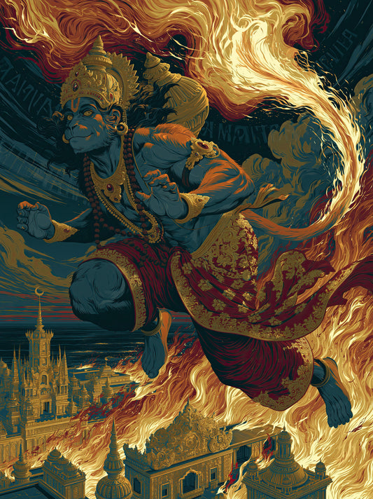 Hanuman हनुमान | Lanka-Dahana — The Burning of the Golden City II - DuppyArt devotional digital print
