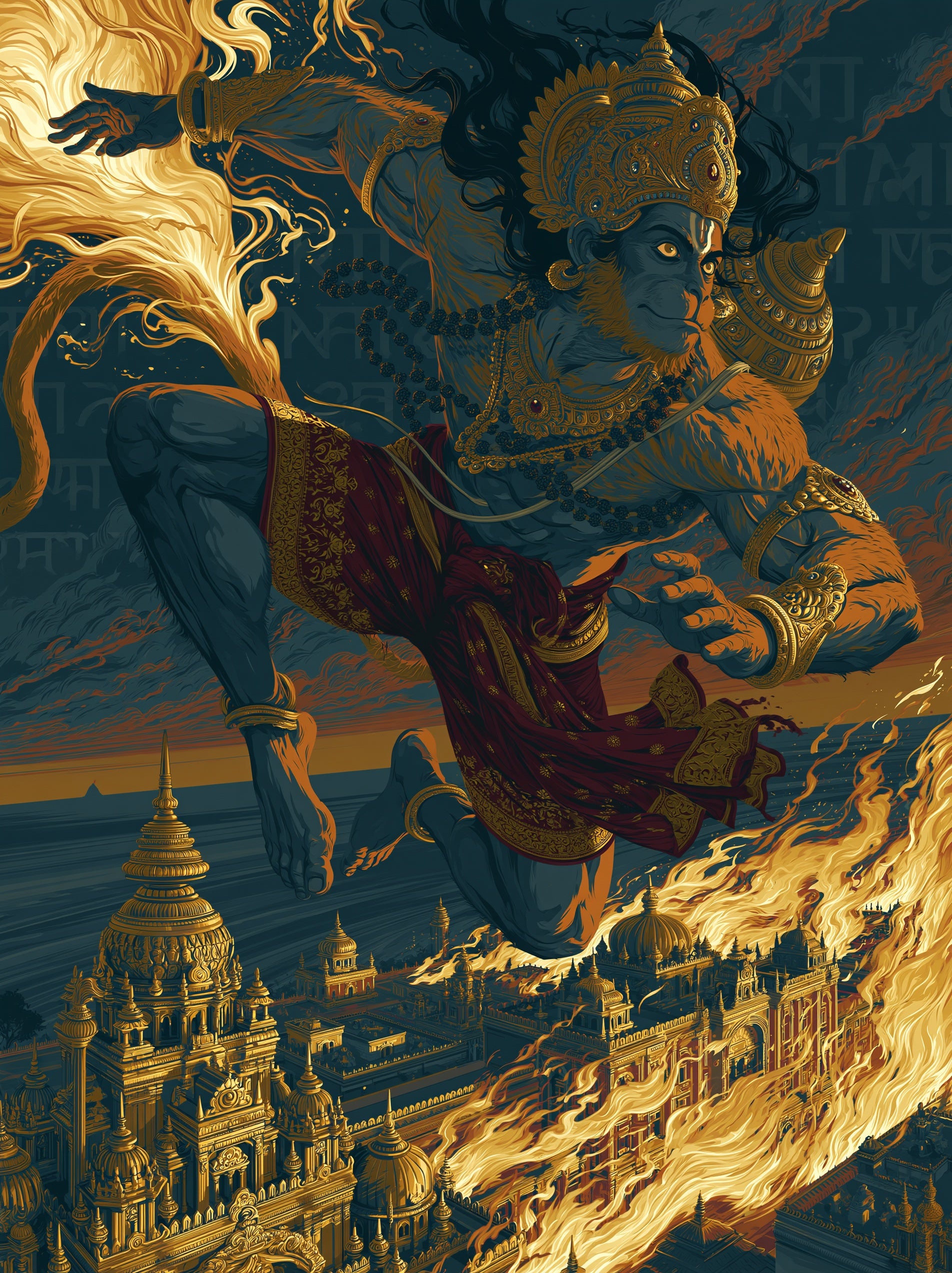 Hanuman हनुमान | Lanka-Dahana — The Burning of the Golden City III - DuppyArt devotional digital print
