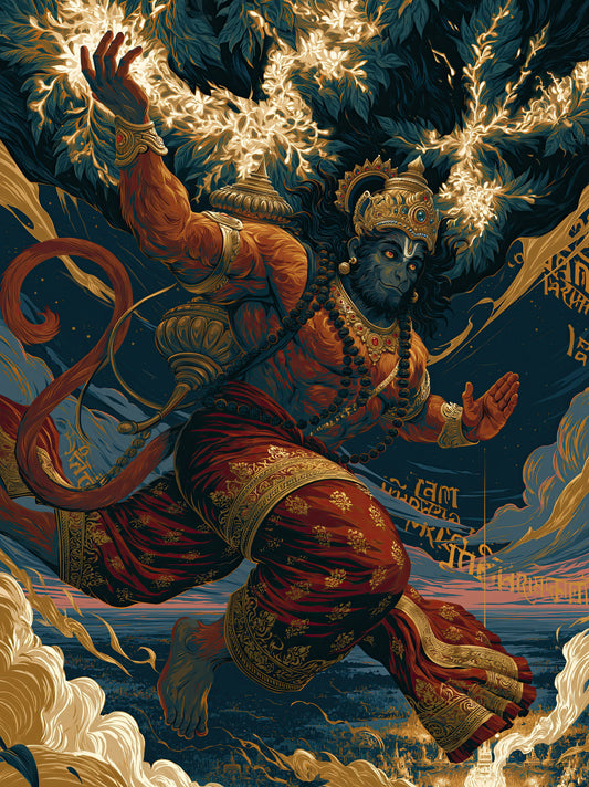 Hanuman हनुमान | Sanjivani — The Mountain of Healing Herbs I - DuppyArt devotional digital print