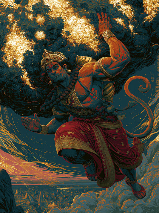 Hanuman हनुमान | Sanjivani — The Mountain of Healing Herbs II - DuppyArt devotional digital print