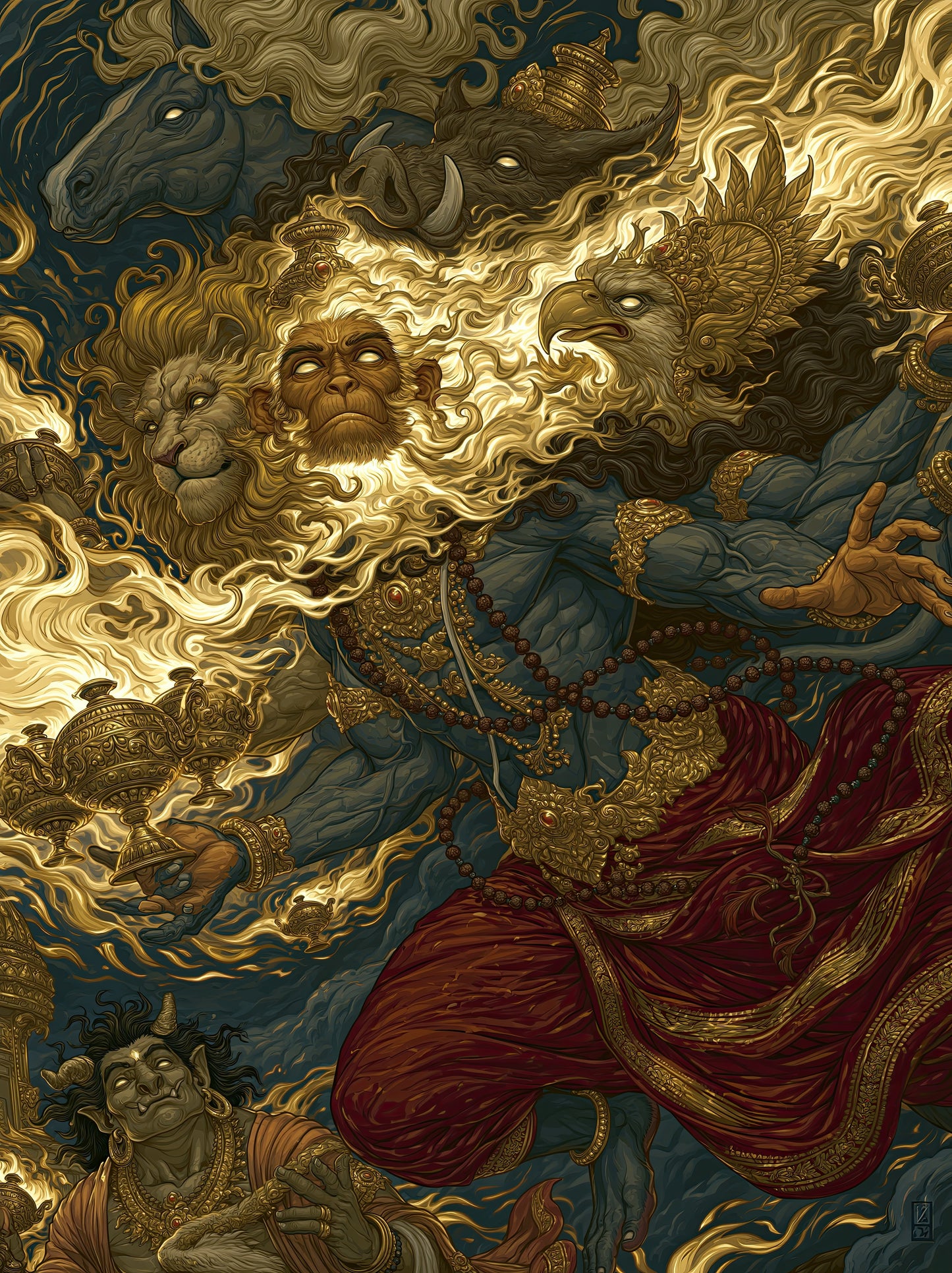 Hanuman हनुमान | Panchamukha — The Five-Faced Lord I - DuppyArt devotional digital print