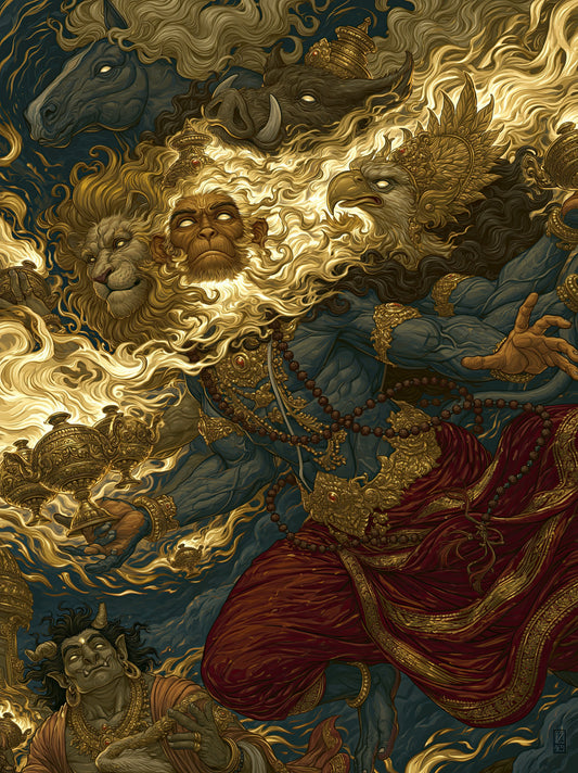 Hanuman हनुमान | Panchamukha — The Five-Faced Lord I - DuppyArt devotional digital print