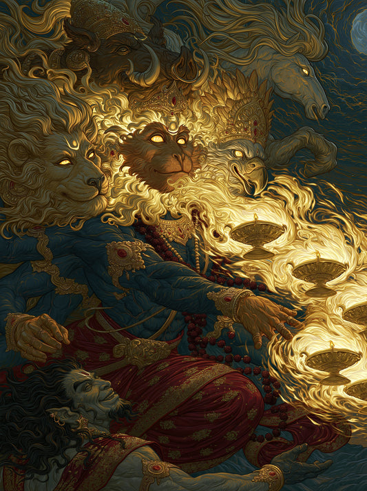 Hanuman हनुमान | Panchamukha — The Five-Faced Lord II - DuppyArt devotional digital print